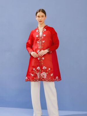 PO Kebaya Kembang Lengkung Organdy Outer Long  Merah Putih