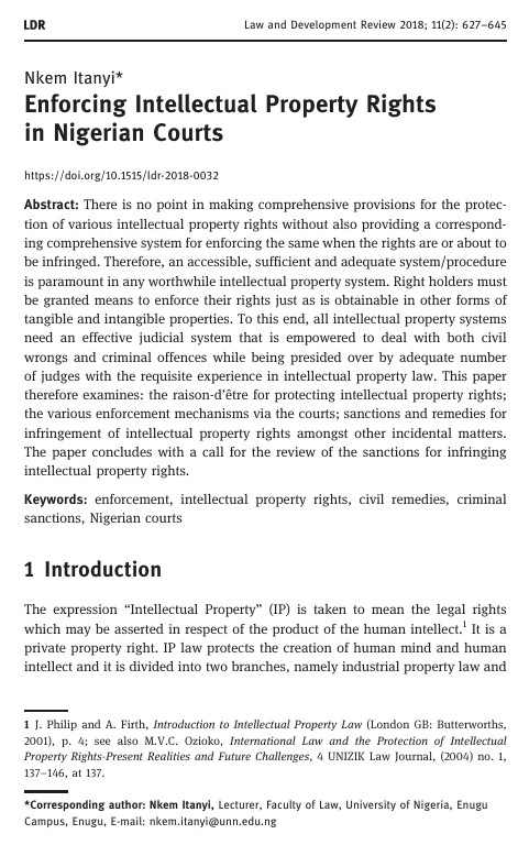 Enforcing Intellectual Property Rights in Nigerian Courts