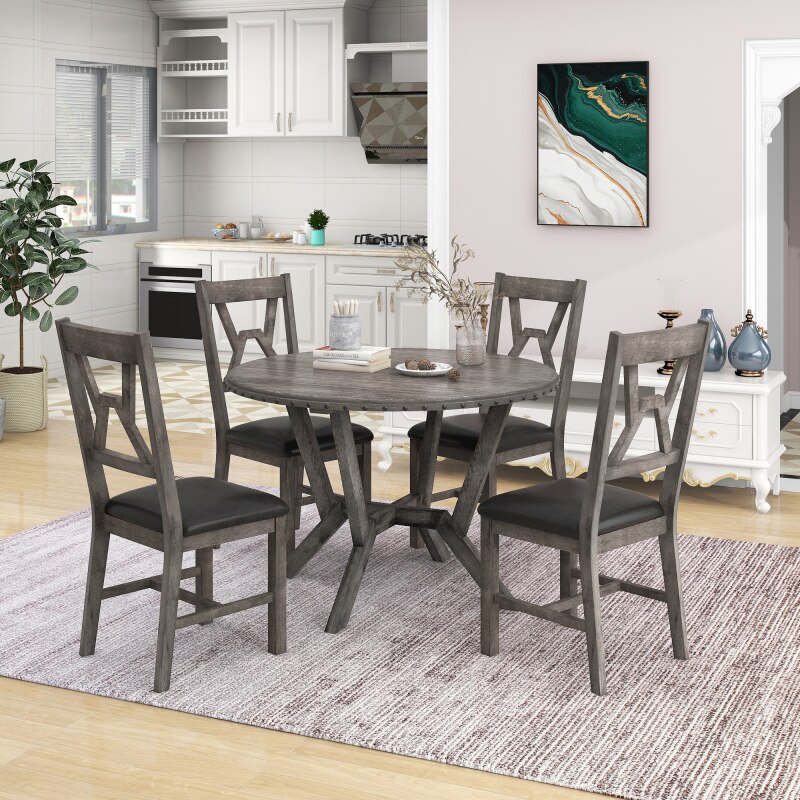 Mid-Century-5-Piece-Dining-Table-Set-Round-Table-with-Cross-Legs-4-Upholstered-Chairs-for.jpeg