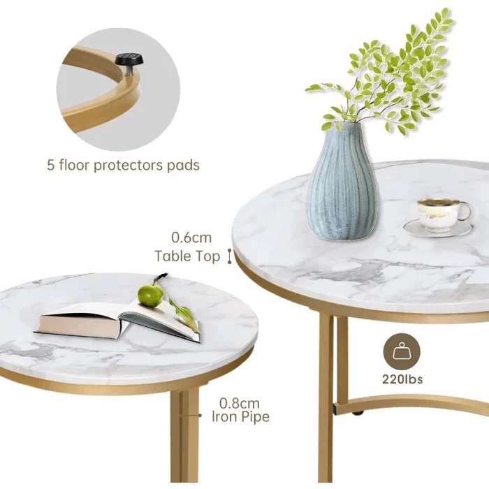 aboxoo-Coffee-Table-Nesting-White-Set-of-2-Side-Set-Golden-Frame-Circular-and-Marble-Pattern-5.webp