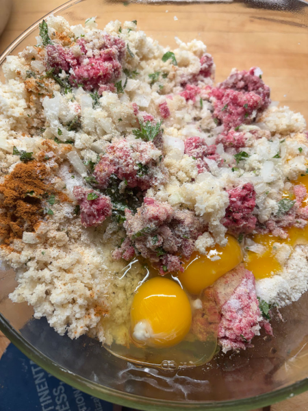 Placing all ingredients in a bowl.