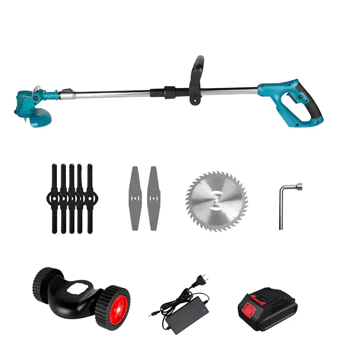 Trådlös Grästrimmer 36V med Hjul & Justerbar Höjd