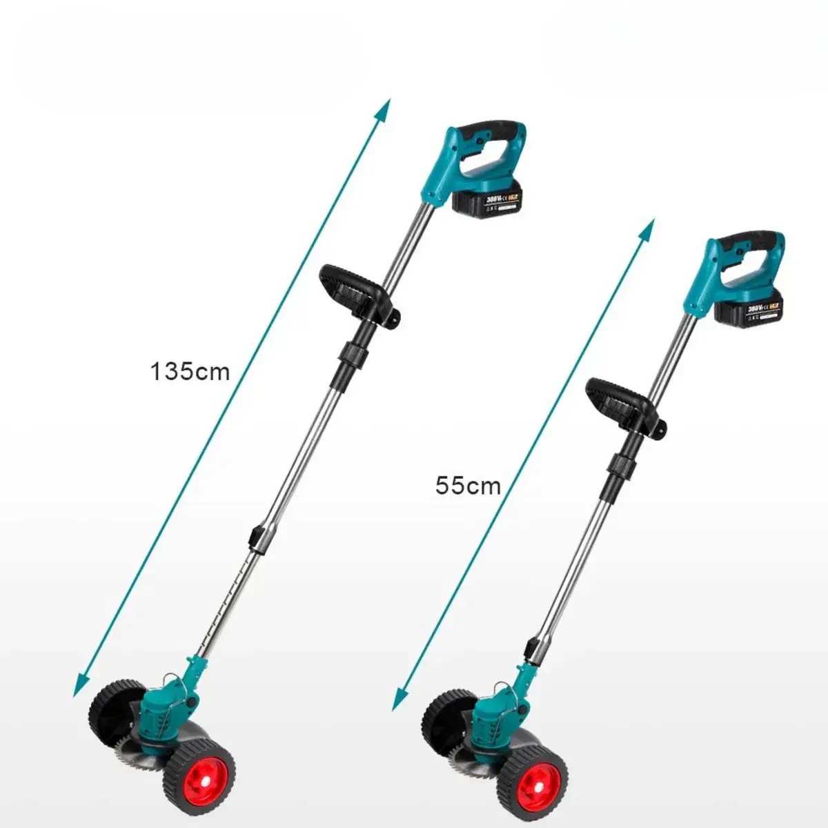 Trådlös Grästrimmer 36V med Hjul & Justerbar Höjd