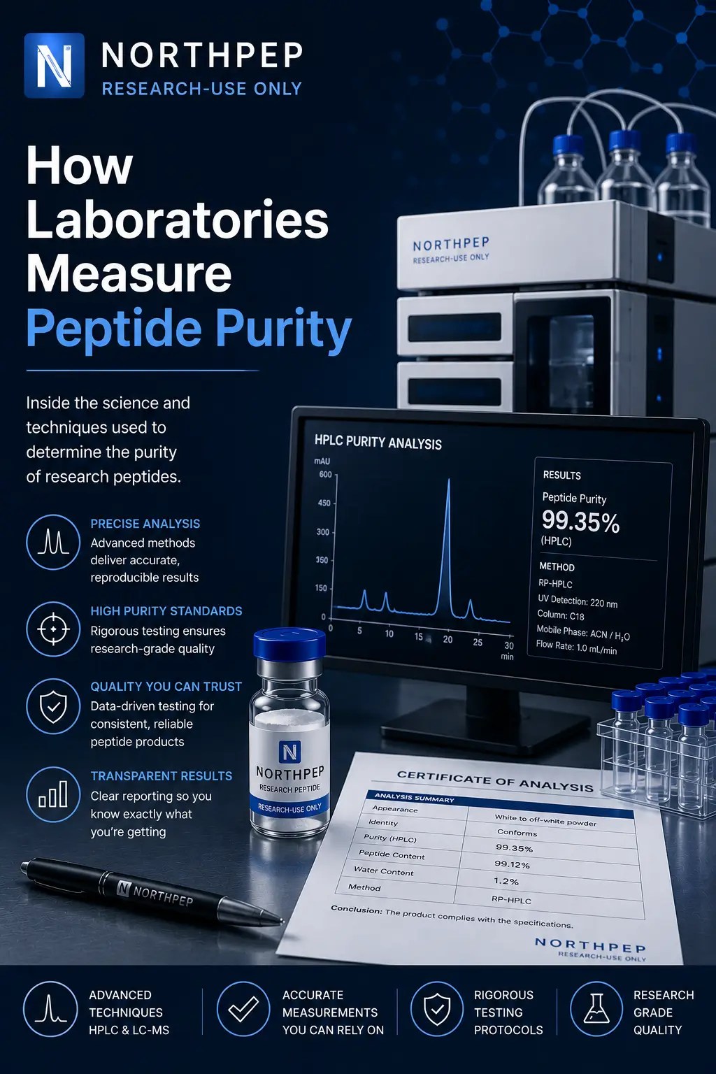 Illustration representing laboratory peptide purity testing