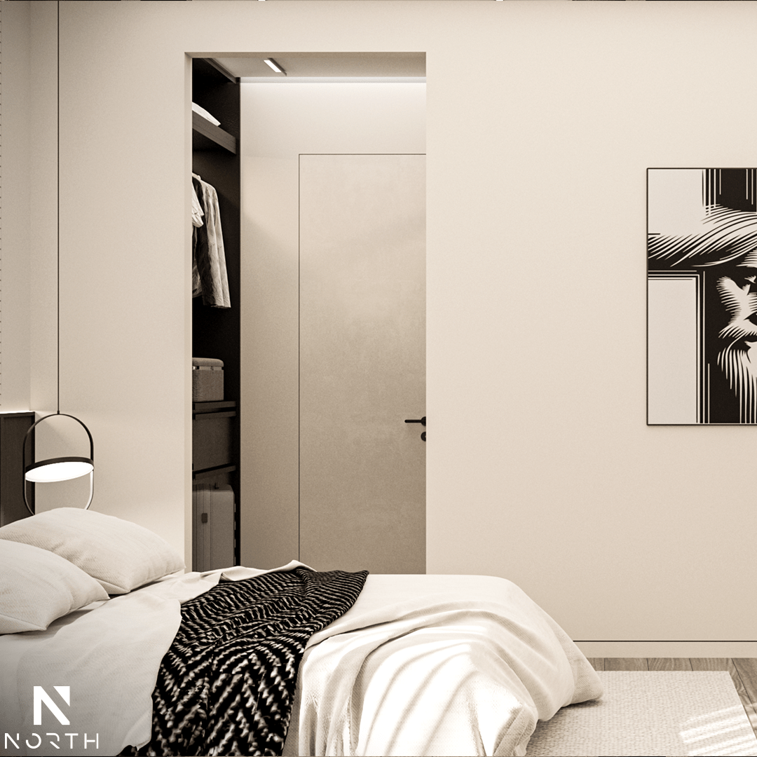 Minimalist bedroom interior design by Northplus Dubai