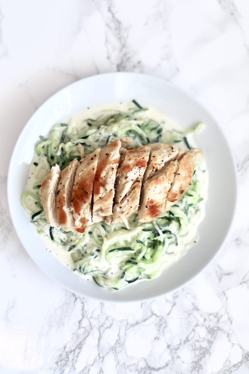 Easy Chicken and Creamy Alfredo Zoodles (Low Carb, Keto, GlutenFree)