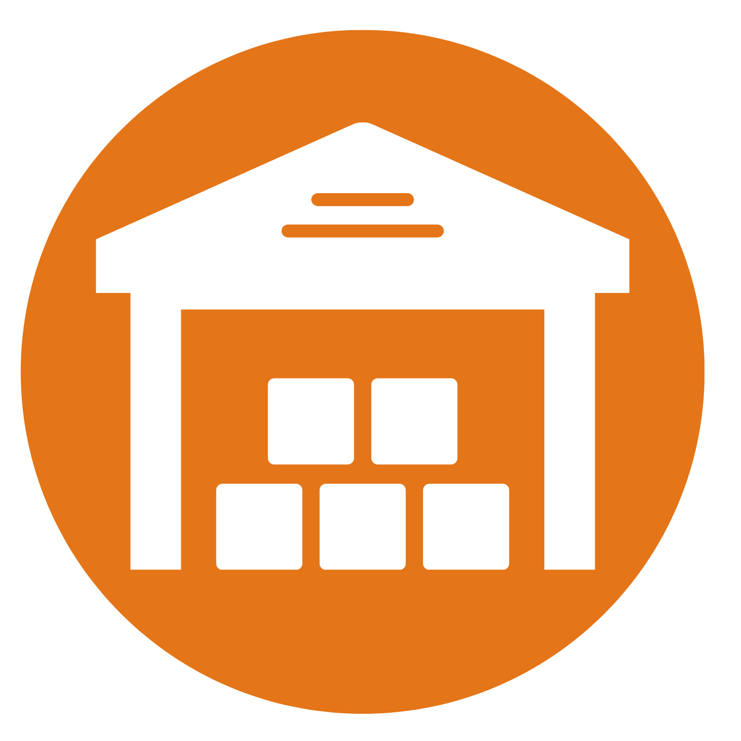 Icon of a warehouse symbolizing storage and supply of construction materials.