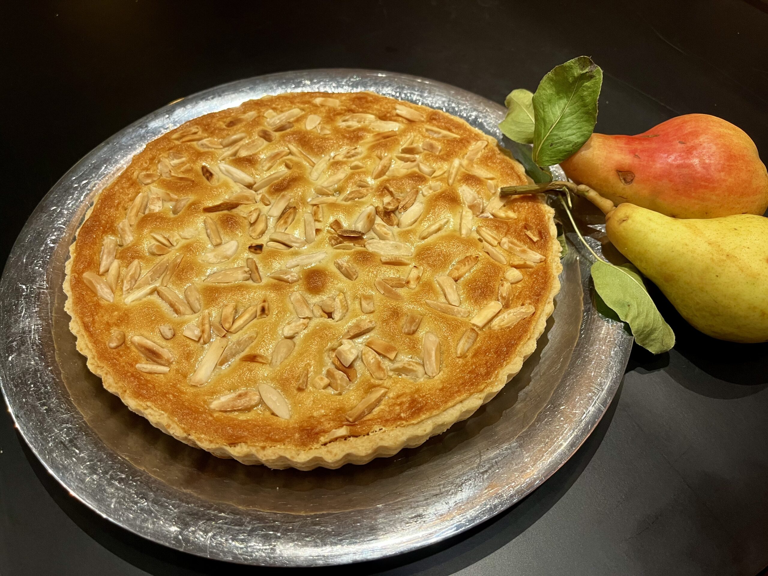 Pear Custard Tart – Poached Pears, Creamy Custard, and Almonds