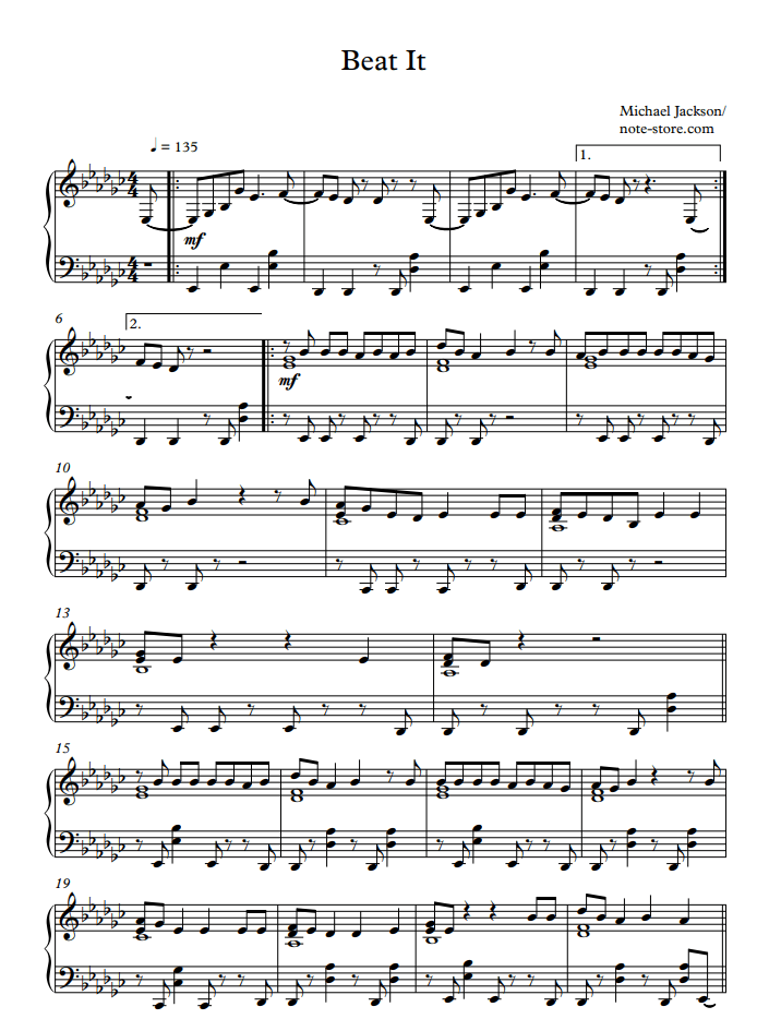 Learn how to play beat it piano version with my easy tutorial! Michael Jackson Beat It Sheet Music For Piano Download Piano Solo Sku Pso0004188 At Note Store Com