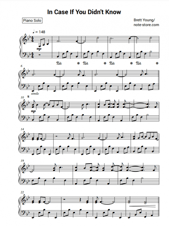 Play along with guitar, ukulele, or piano with interactive chords and diagrams. Brett Young In Case You Didn T Know Sheet Music For Piano Download Piano Solo Sku Pso0001262 At Note Store Com