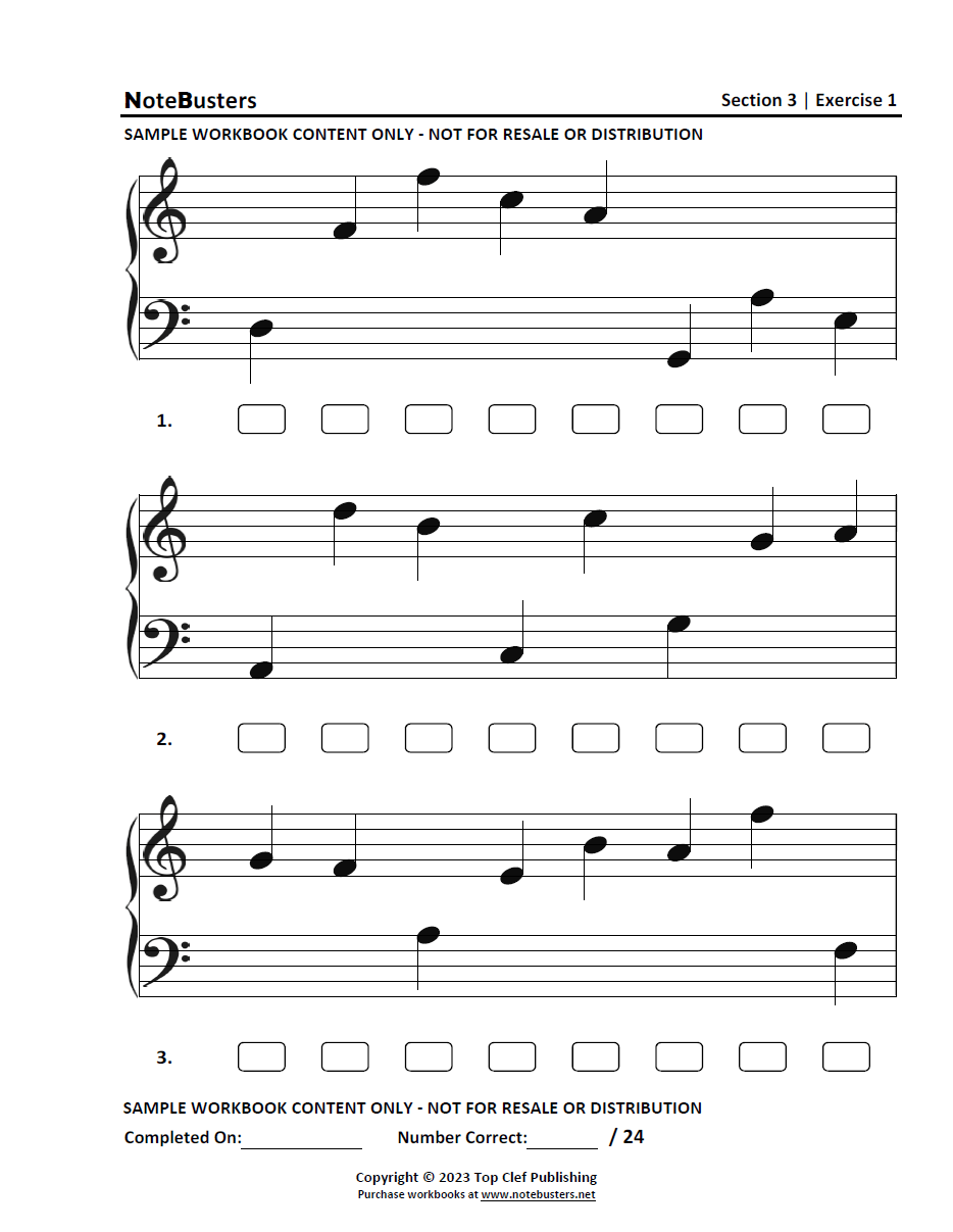 Note reading worksheet second