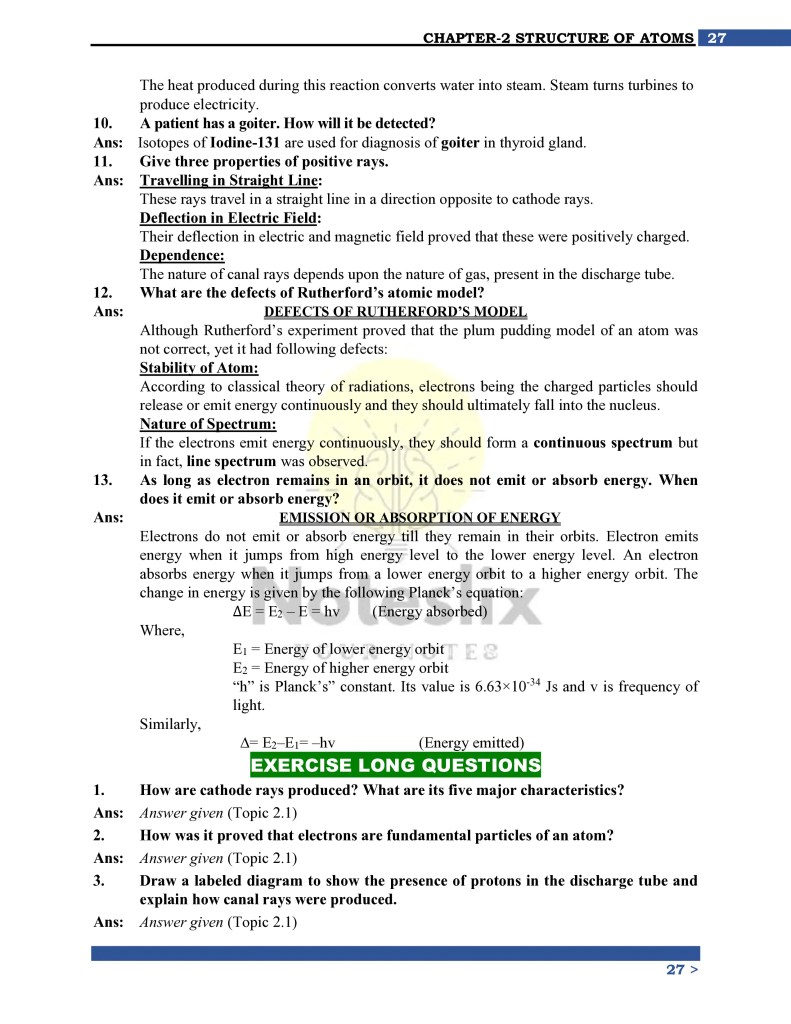 9th Class Chemistry Ch 2 MCQs with Answers