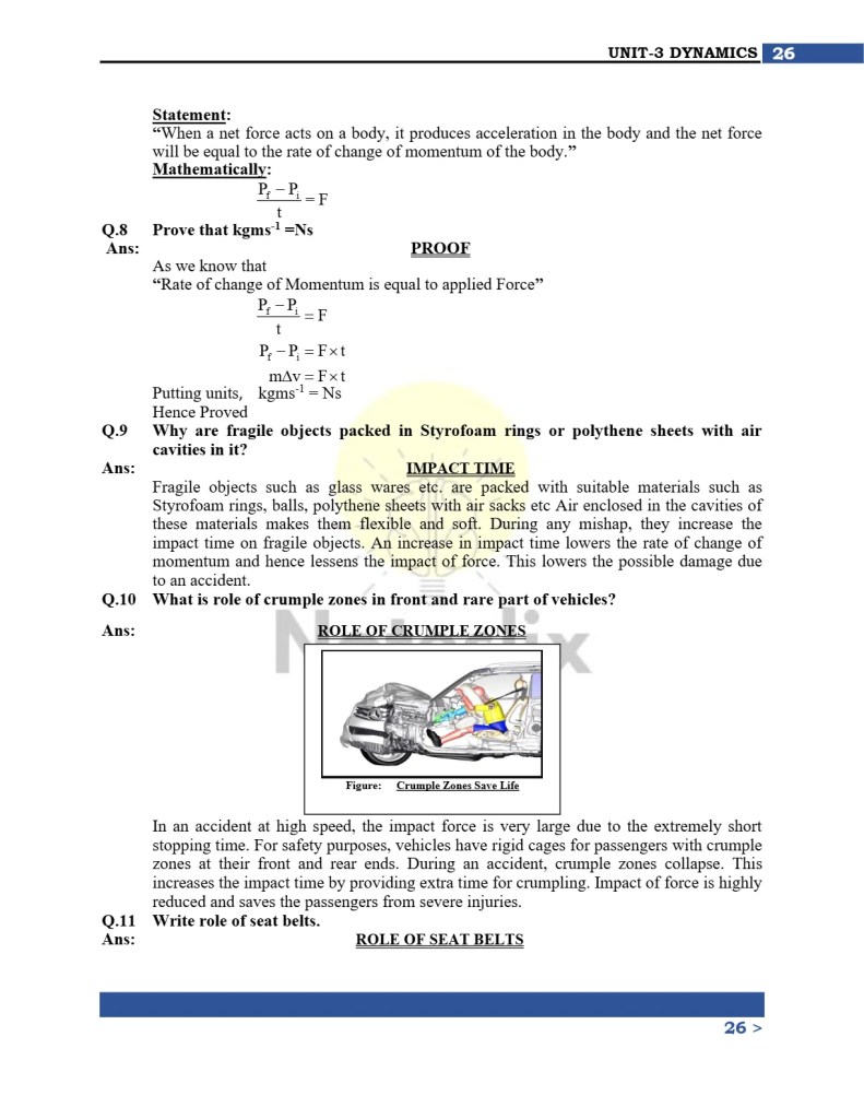 Physics Chapter 3 Short Notes for 9th Class Students
