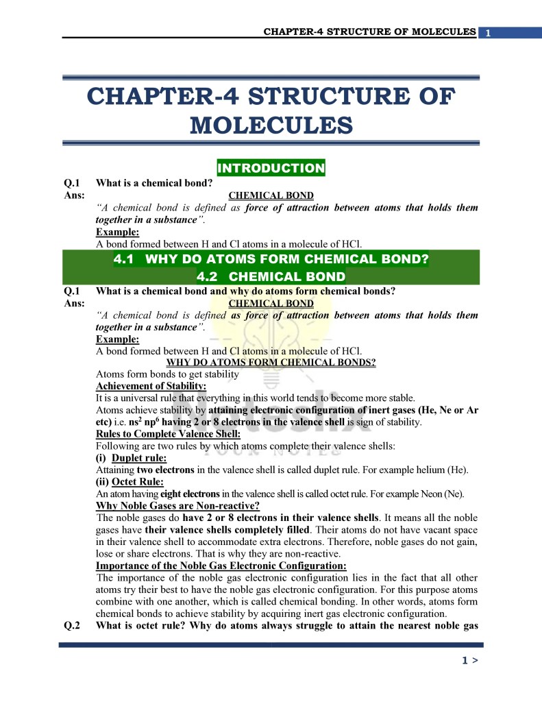 Class 9th Chemistry Chapter 4 Solved Topic Wise Notes