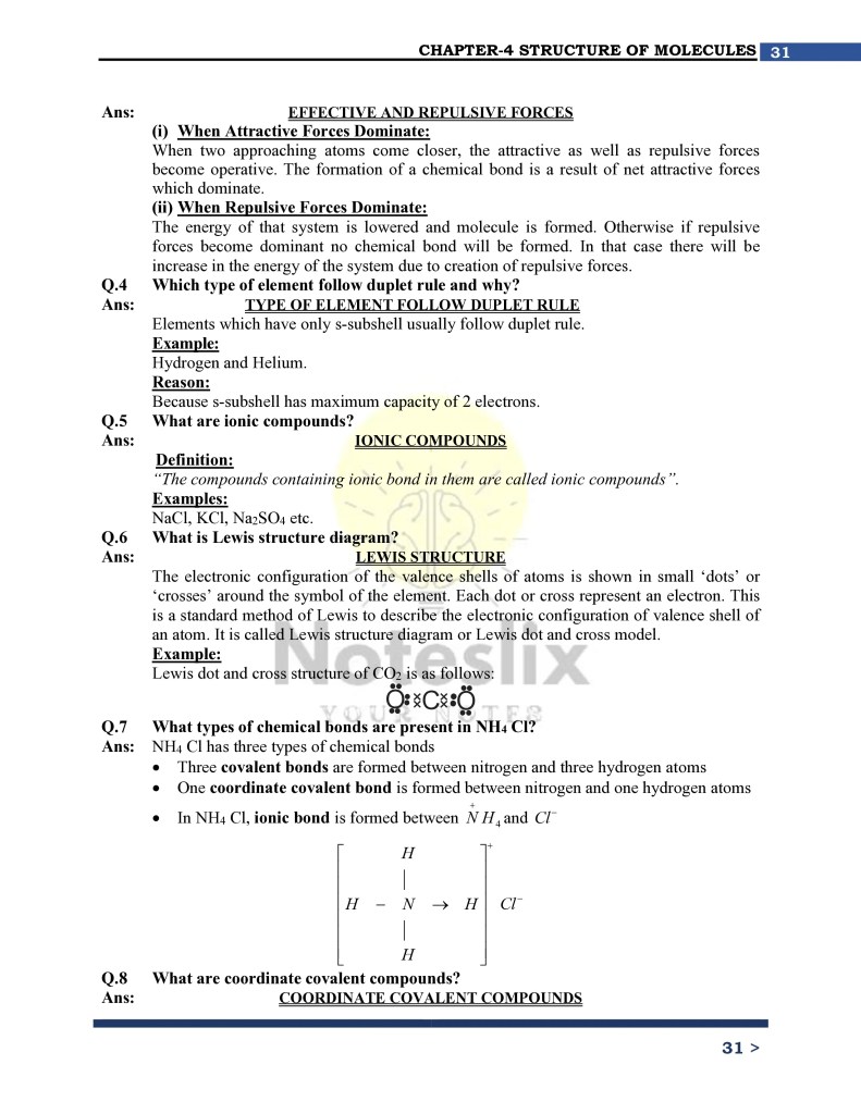 Class 9th Chemistry Chapter 4 important Conceptual Questions
