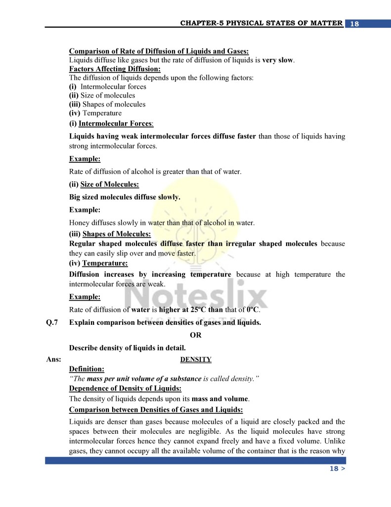9th class chemistry chapter 5 solid, liquid, gas notes