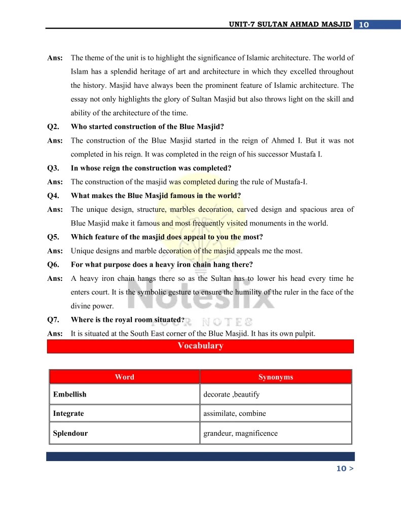 9th Class English Unit 07 Notes PDF