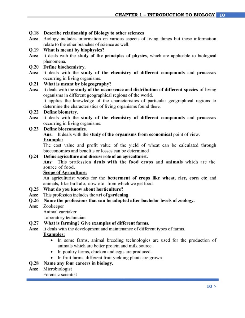 9th Class Biology Introduction to Biology Notes