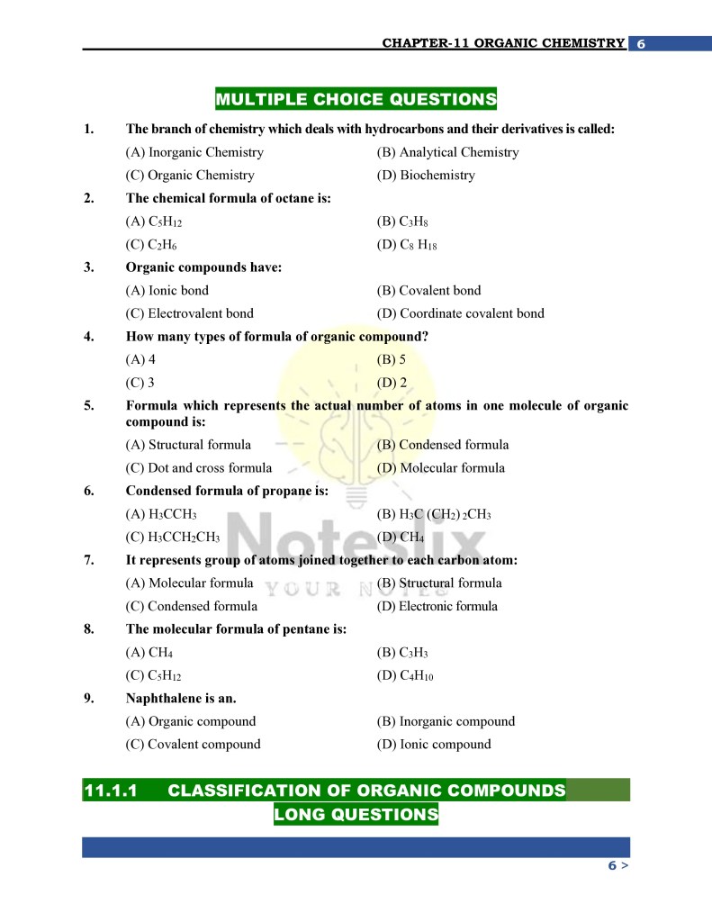 10th Class Chemistry Chapter 11 Notes PDF