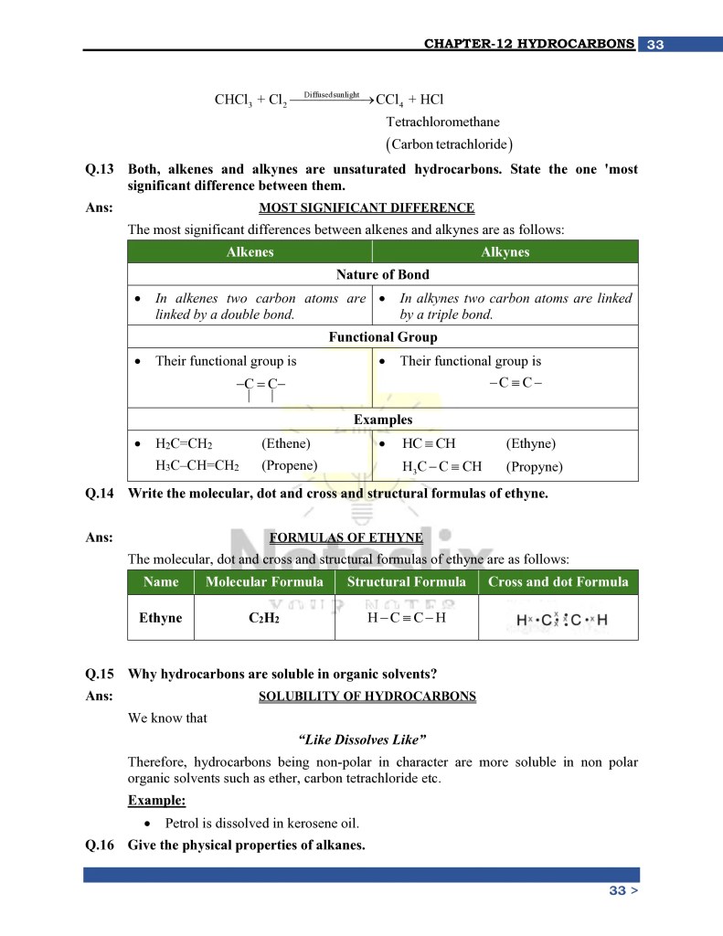 Class 10th Chemistry Chapter 12 Short Questions And Long Questions