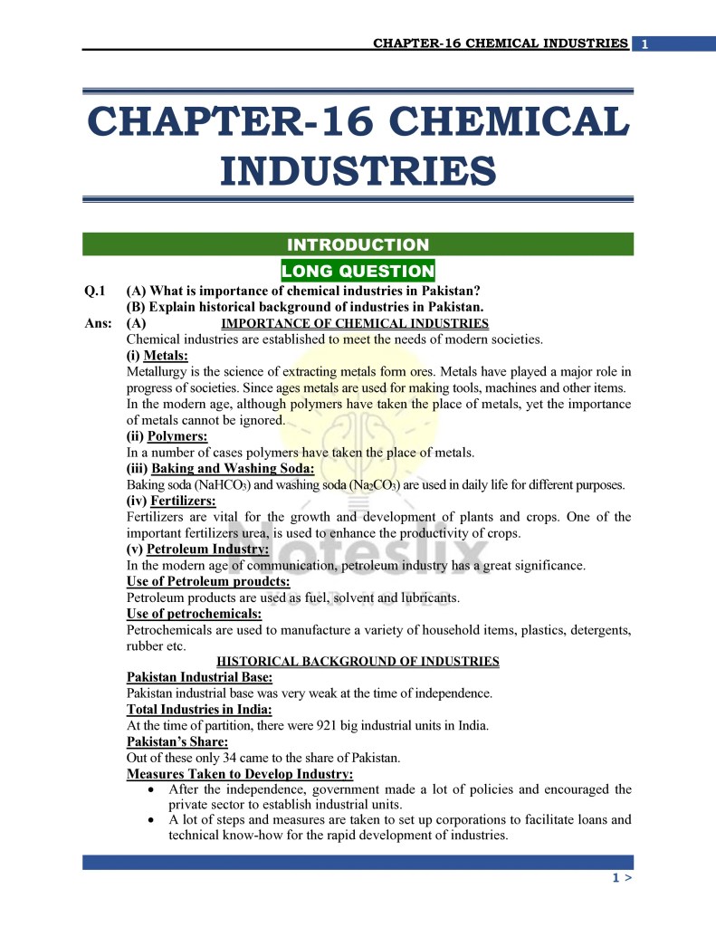 Class 10th Chemistry Chapter 16 Solved Notes Topic Wise
