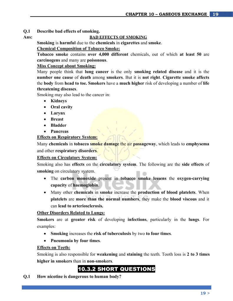 10th Class Biology Chapter 10 Important Concepts