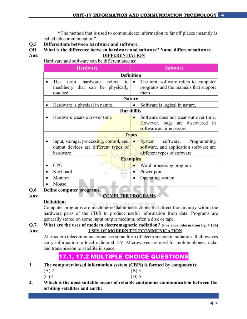 Physics Chapter 17 Notes for Class 10 in Urdu