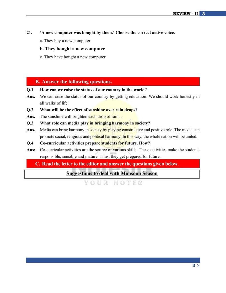 10th Class English Review 2 Solutions