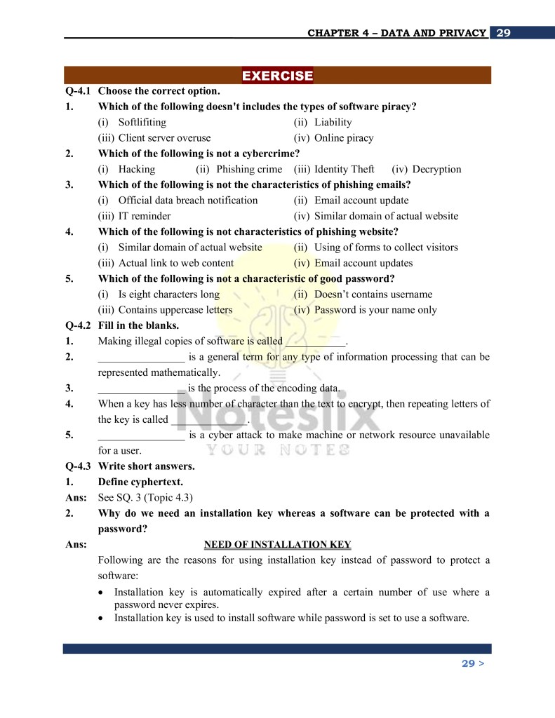 Class 9 Computer Chapter 4 Solved Exercise