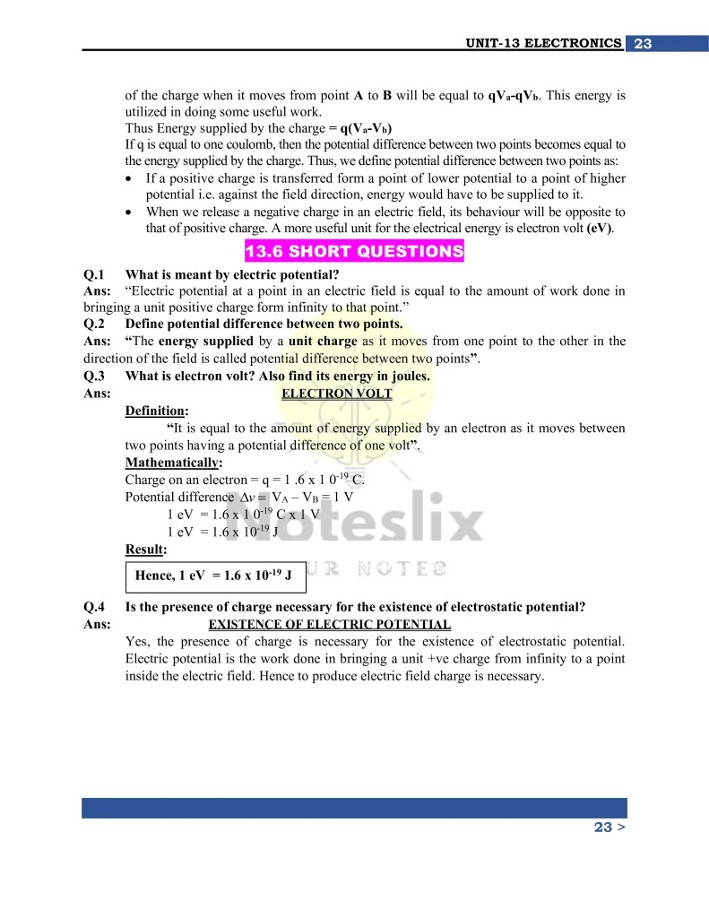 10th Class Physics Chapter 13 Short Questions Practice