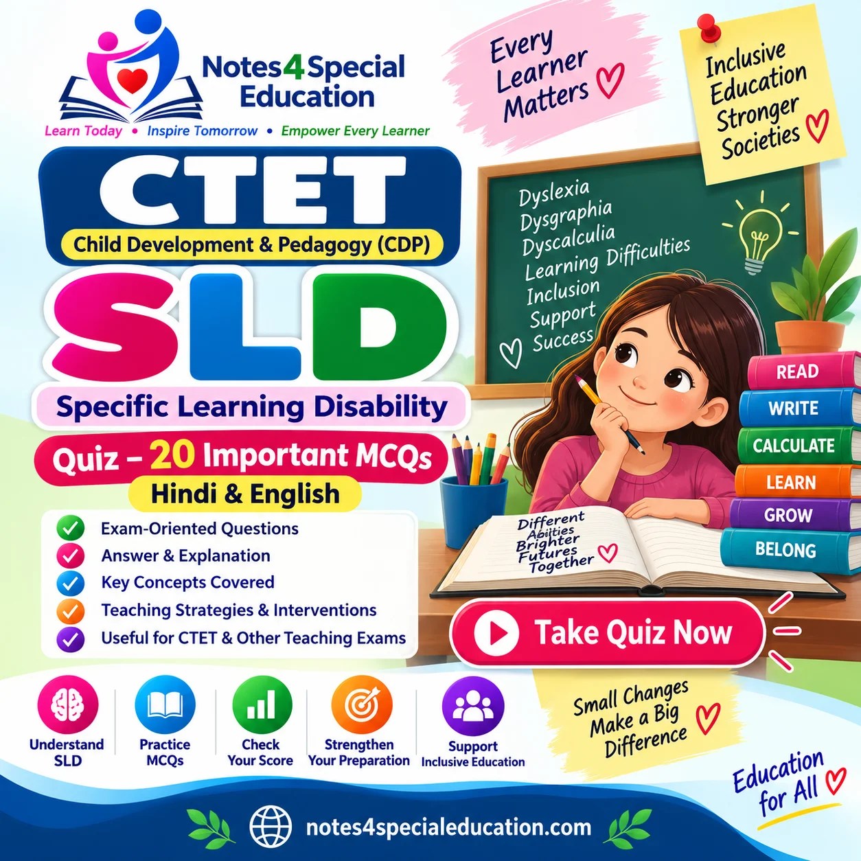 CTET SLD Quiz – 20 Important MCQs | Specific Learning Disability | Hindi & English