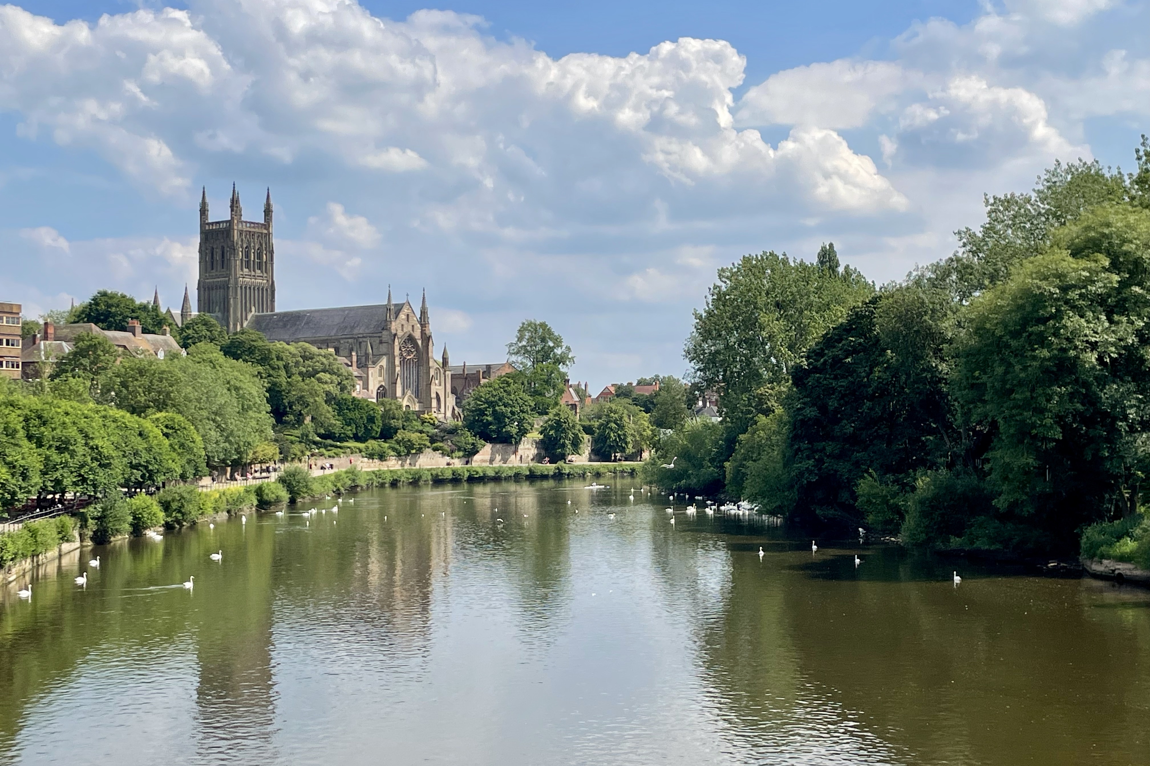 River Severn and Worcester Cathedral, Worcester, England