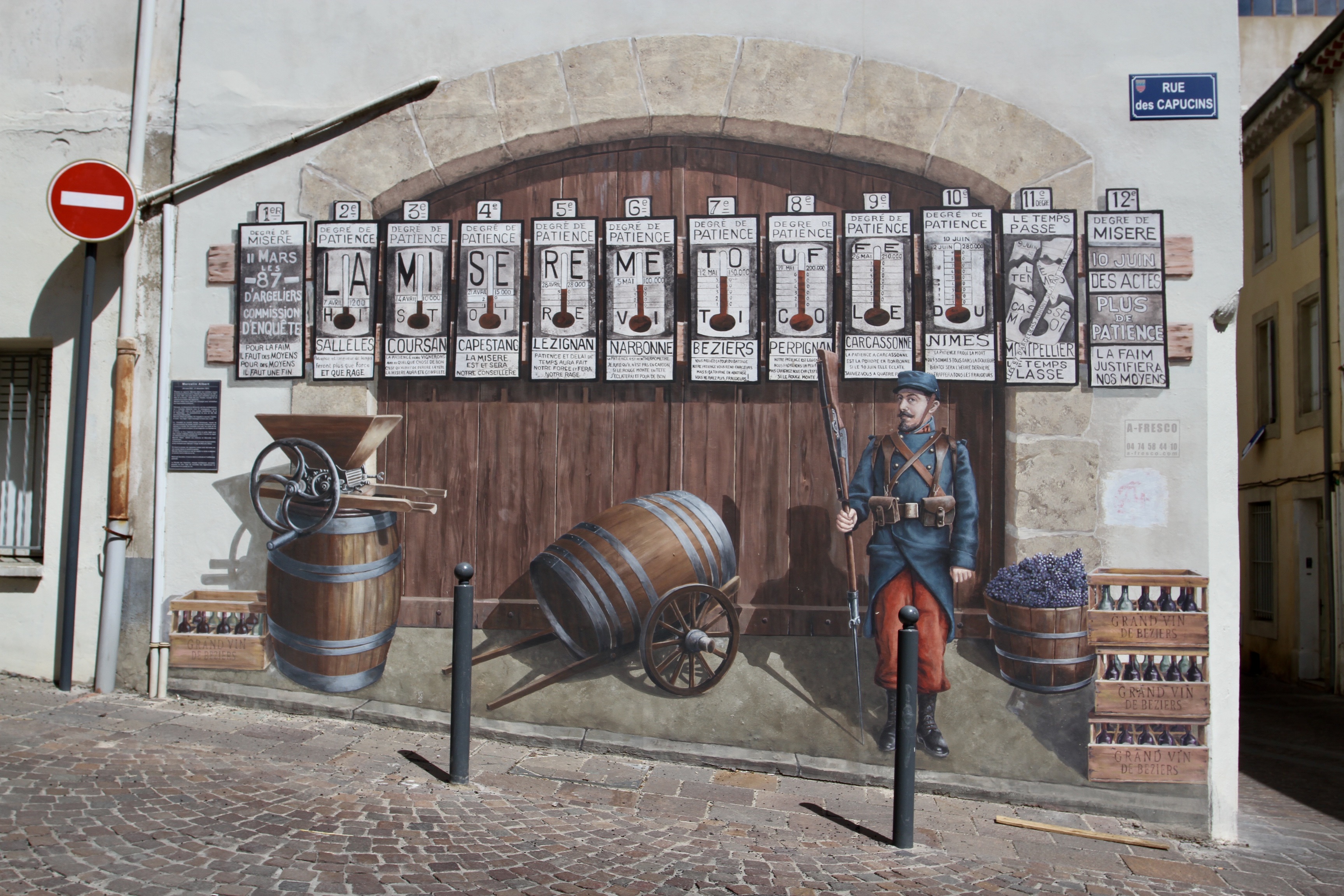 The Winegrowers’ Revolt of 1907, trompe l’oeil fresco, Beziers, France