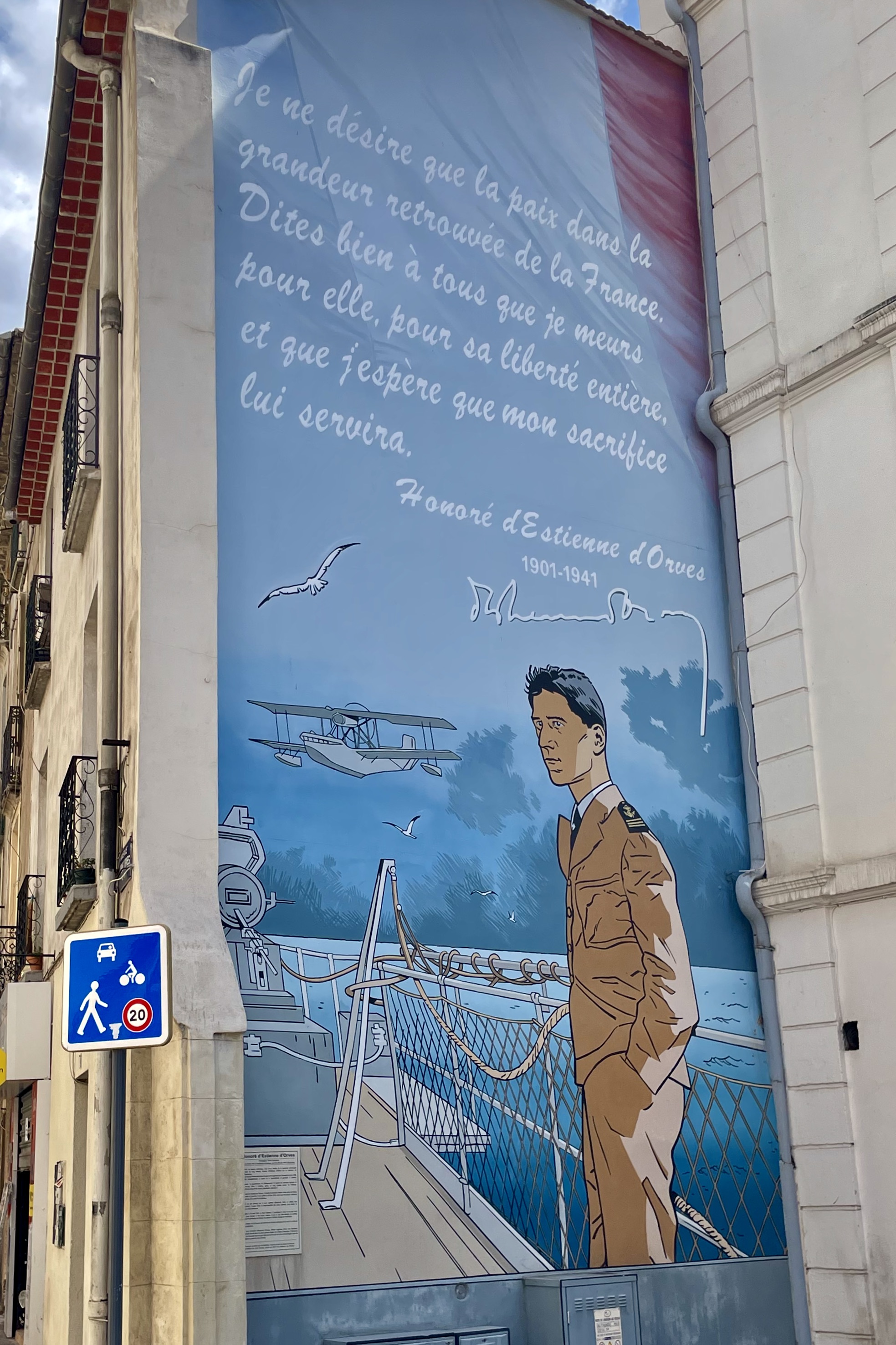 Honoré d’Estienne d’Orves, trompe l’oeil fresco, Beziers, France
