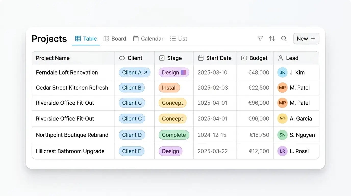 Notion project database screenshot