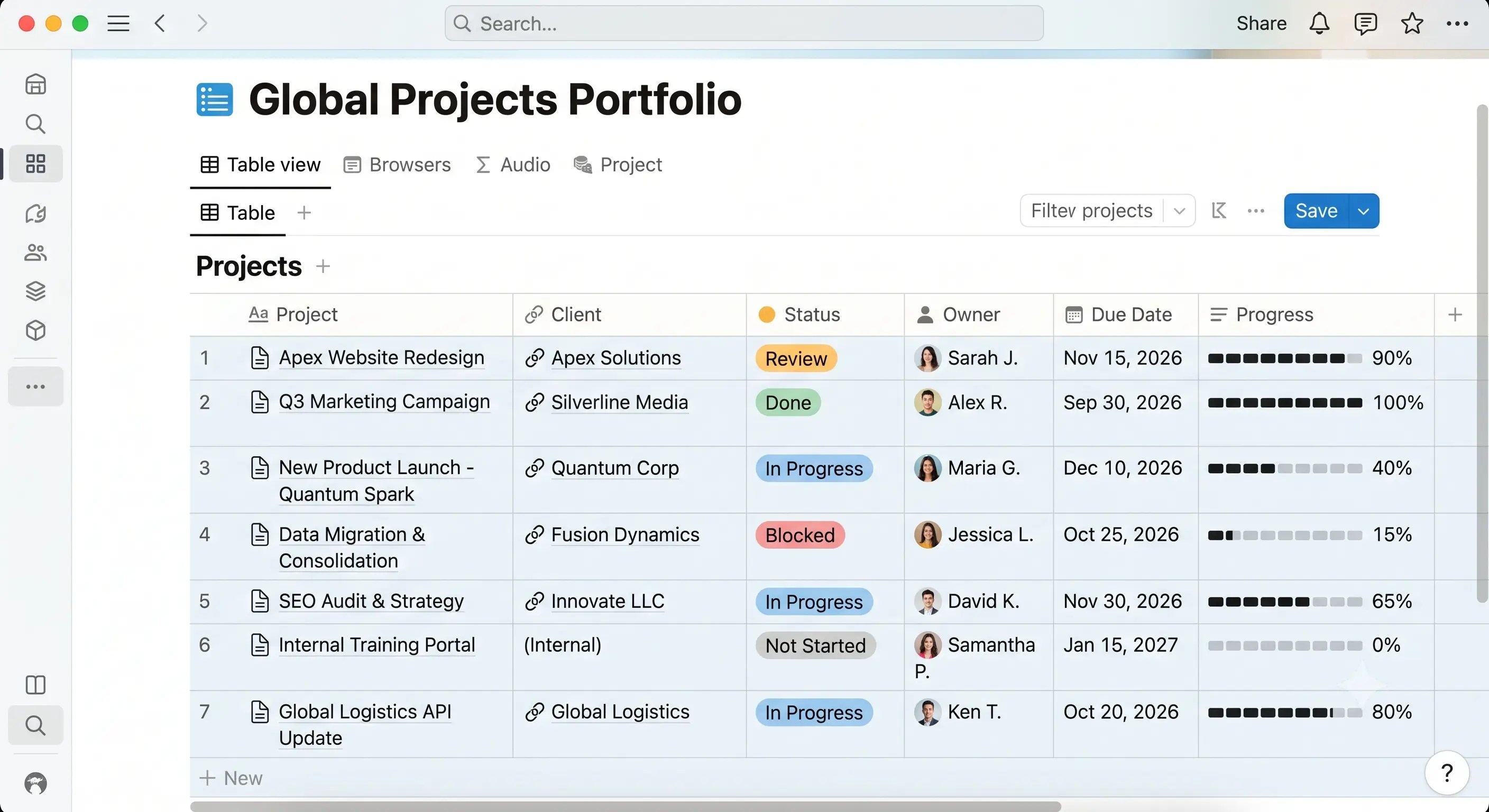 Projects portfolio screenshot