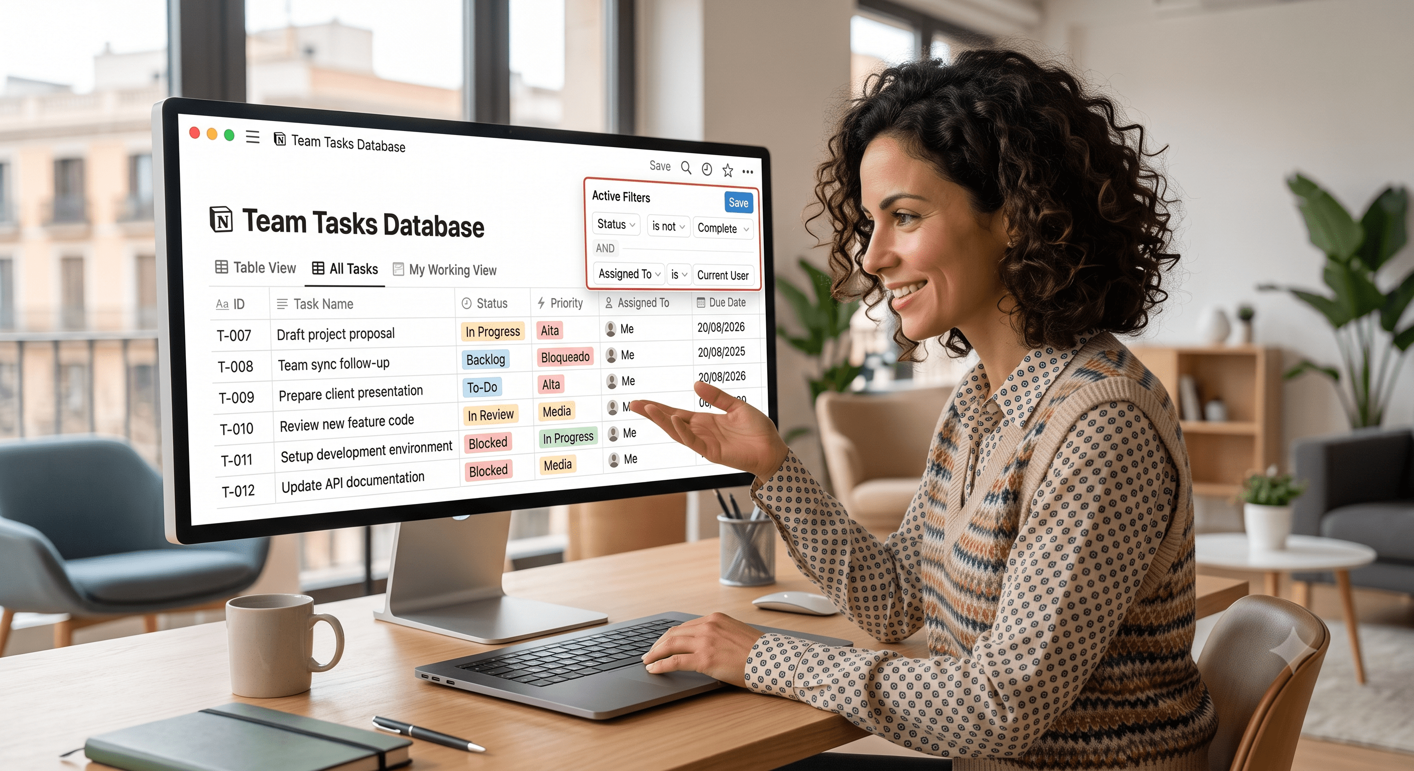Task database filtered mockup
