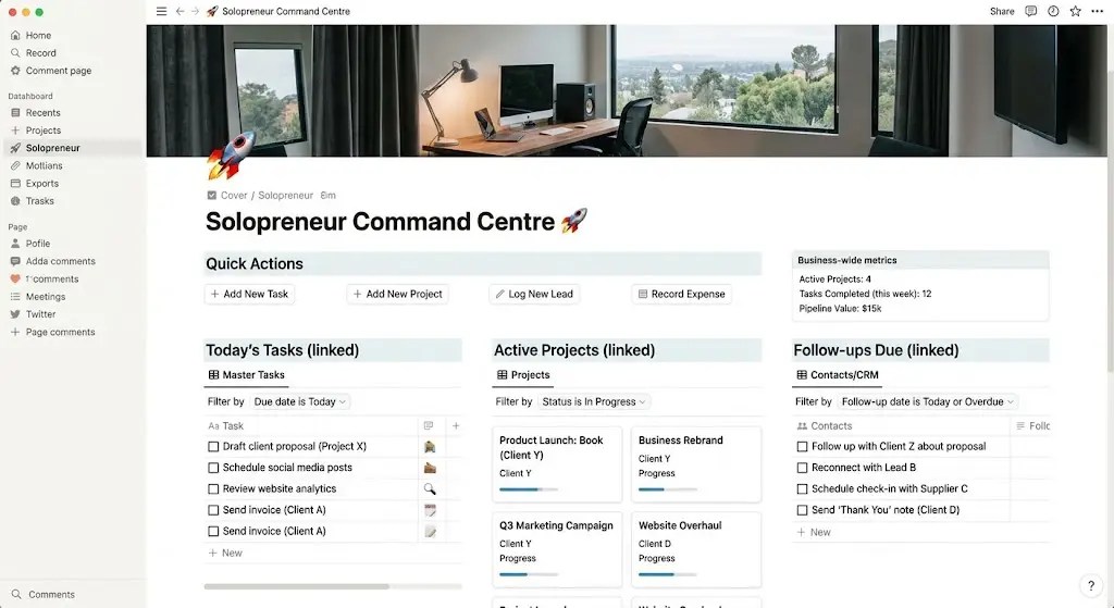 Solopreneur command center screenshot