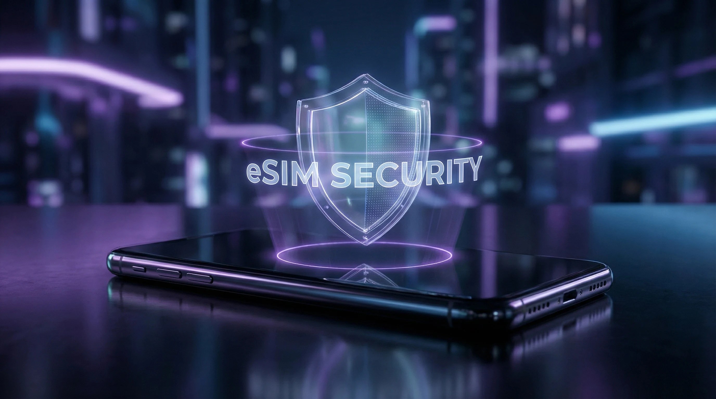 Smartphone protected by digital shield symbolizing eSIM security