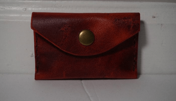 Leather Envelope-Style Card Holder (Red/Bronze)