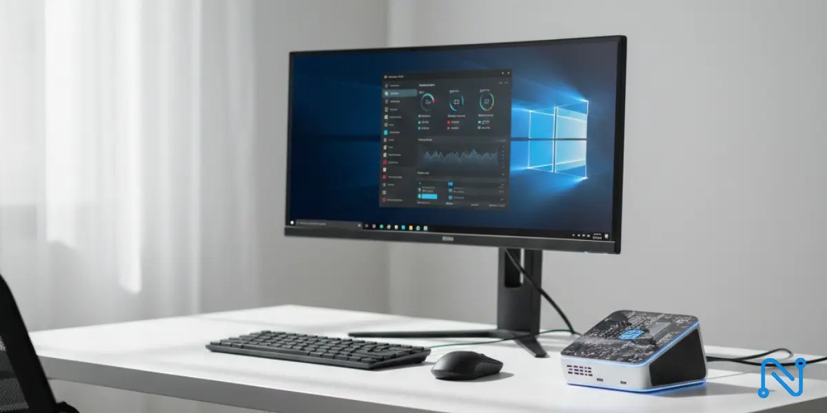 Mini PC running Windows 10 on a desktop setup optimized for better performance and value.