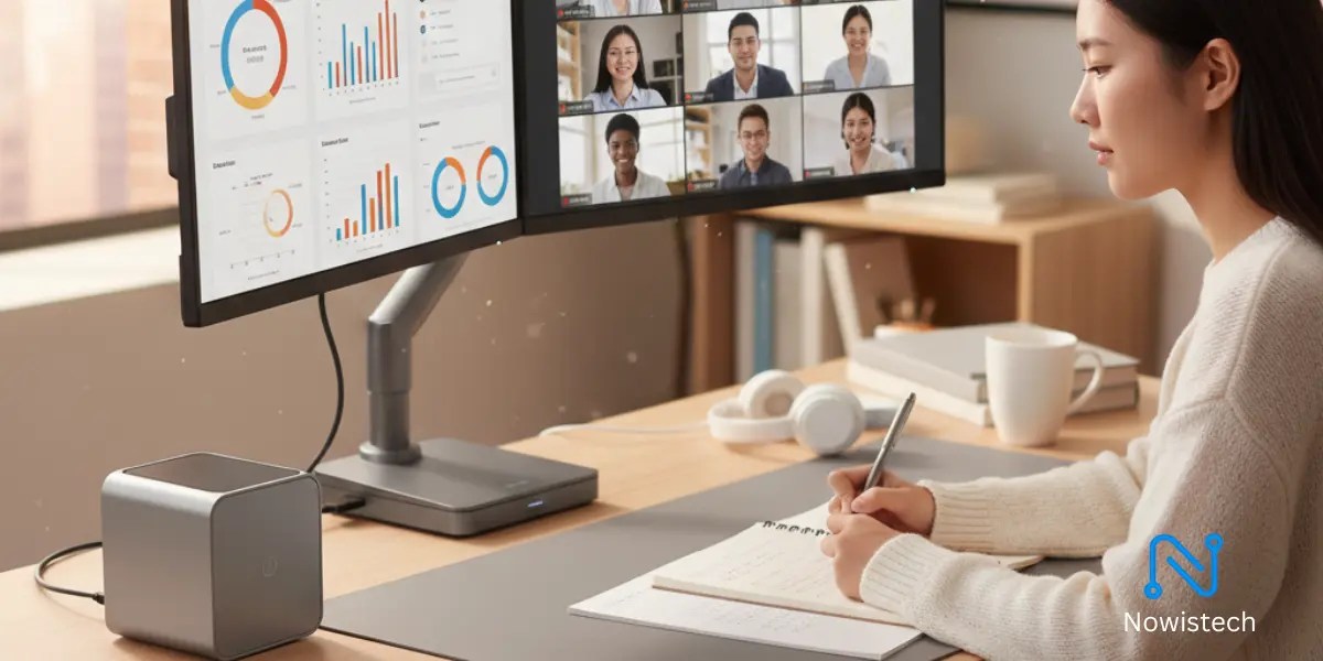 Student using the leading mini PC for online learning at a modern desk setup