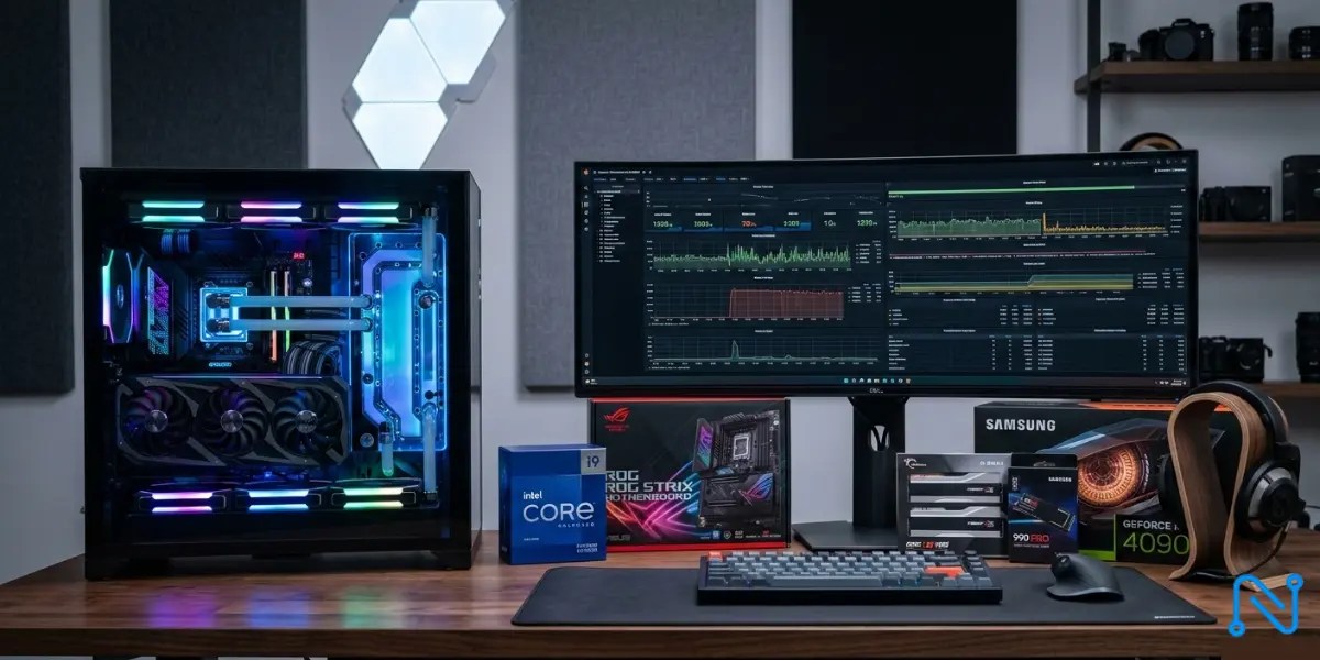 Sleek desk setup with a high-end gaming PC and premium workstation parts illustrating Where to Buy Computer Components for smarter and better tech buying decisions.