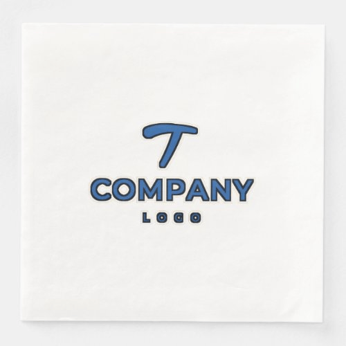 White dinner napkin printed with a company logo