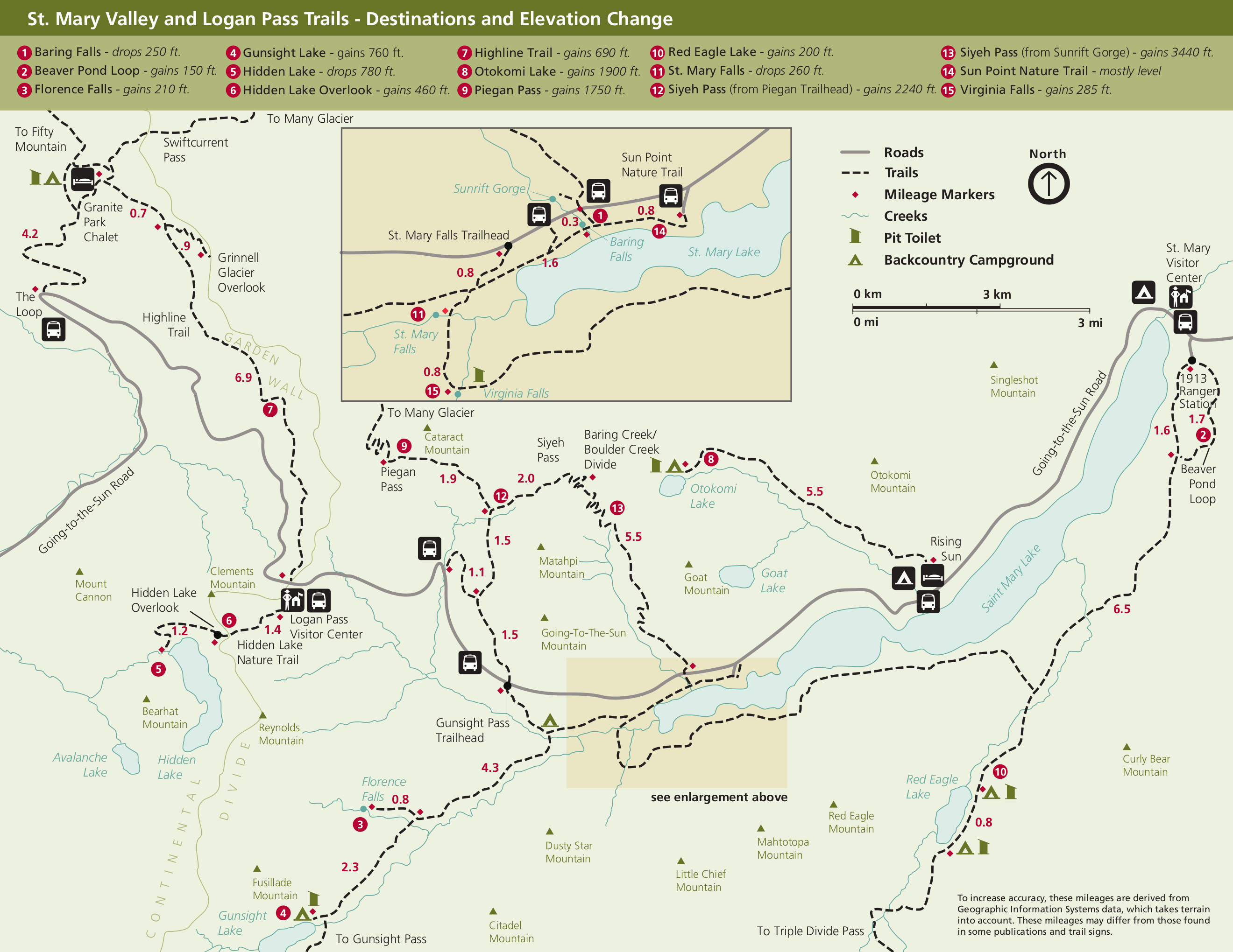 Glacier National Park Printable Map Glacier St Mary Map 