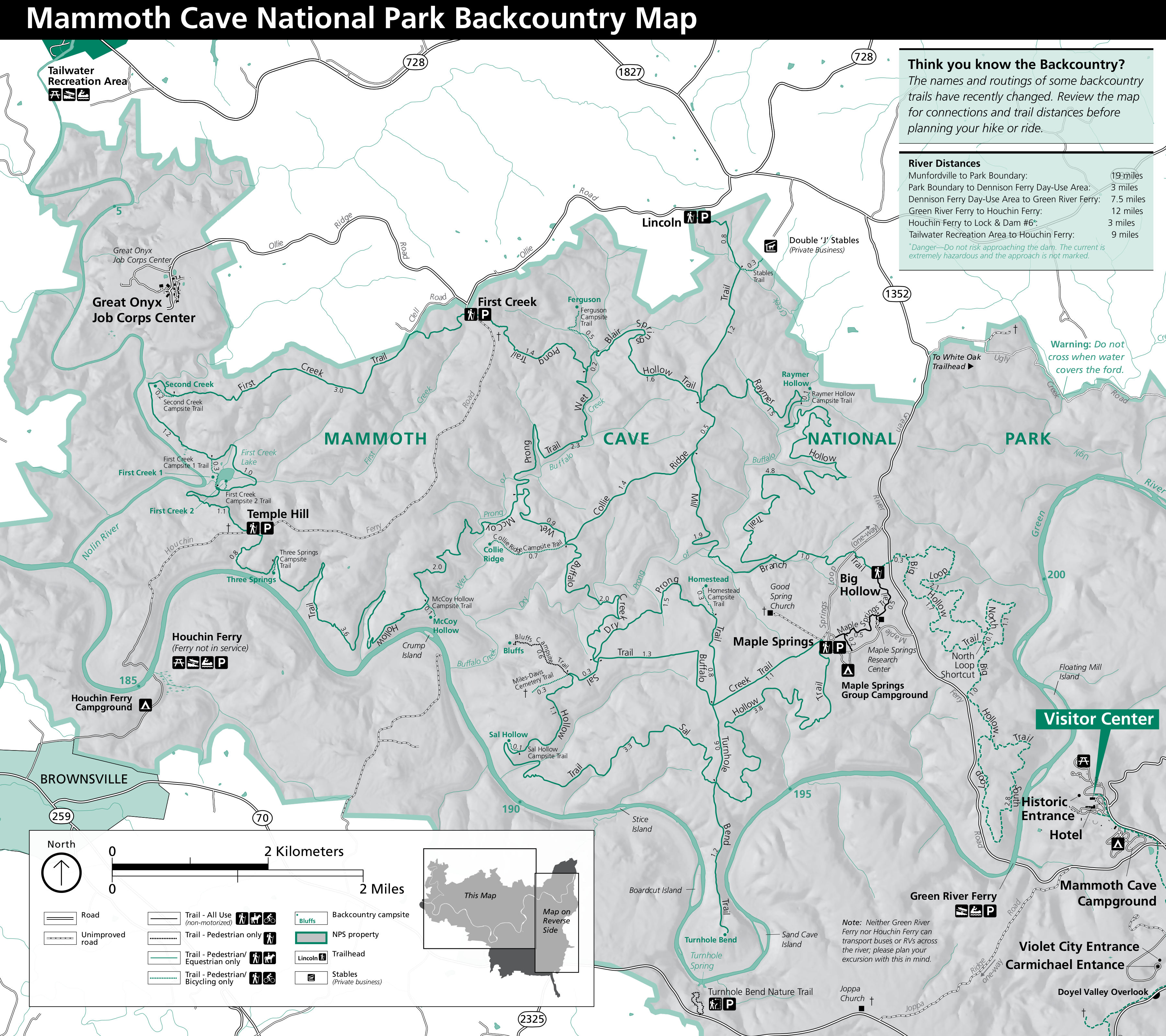 Mammoth Cave Trails Trail Map Detailed Mammoth Cave National Park Mammoth Cave Trail Map 
