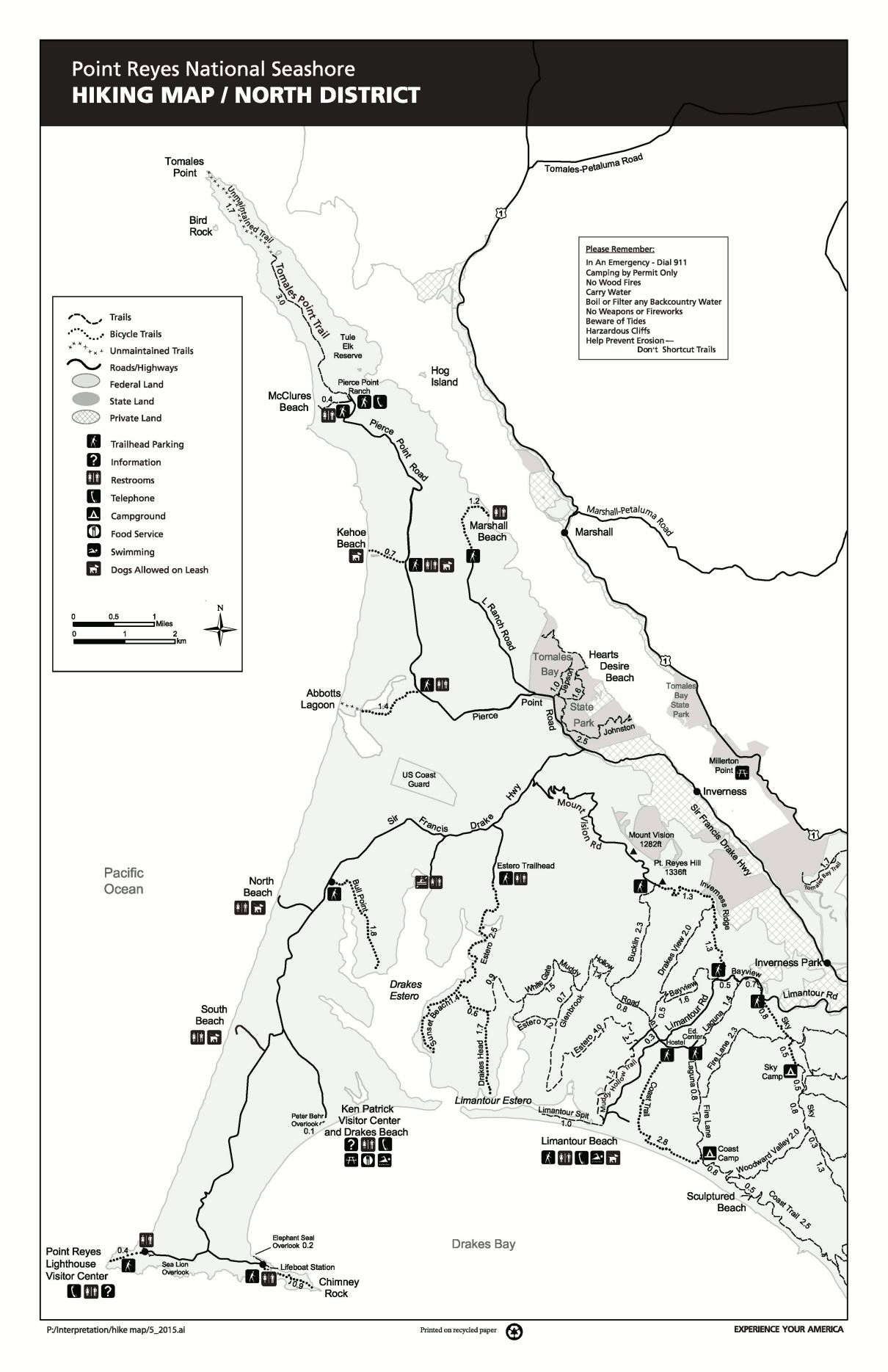 Point Reyes Maps NPMaps Free National Park Maps Point Reyes Trail Map North 