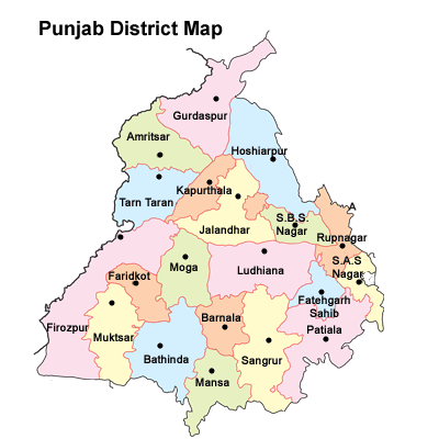 Punjab State Map Of Tourist Maps Tourism Districts.