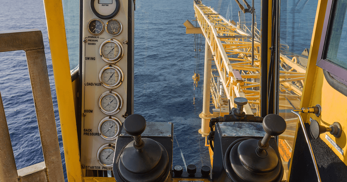 Inside of a crane on a offshore oil rig.