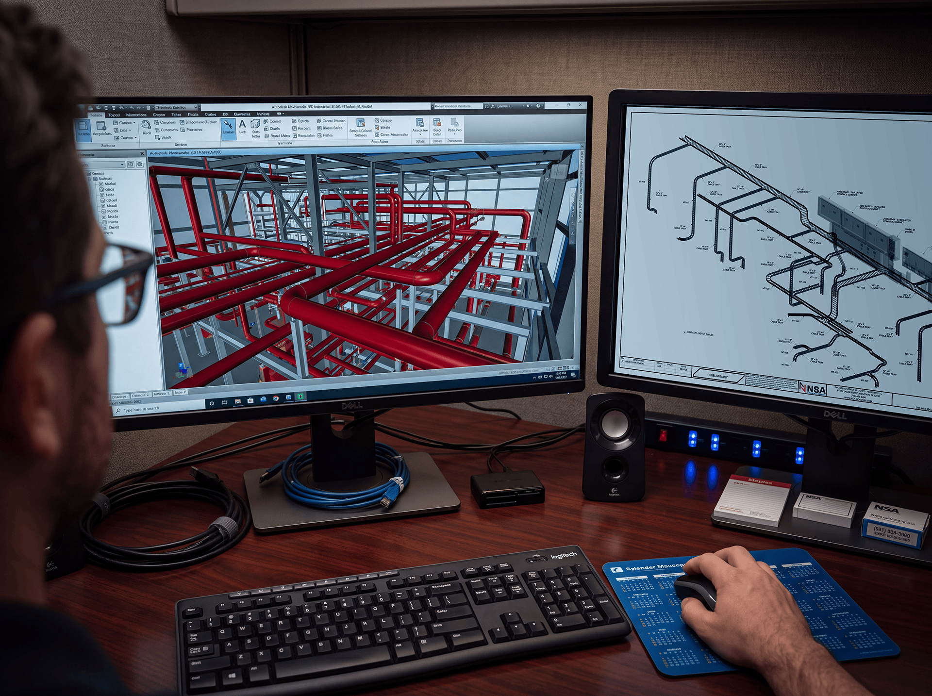 3D CAD drawing of a cable tray layout